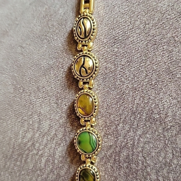 VTG Western Irridescent Cabochon Goldtone Linked Bracelet - Picture 6 of 11